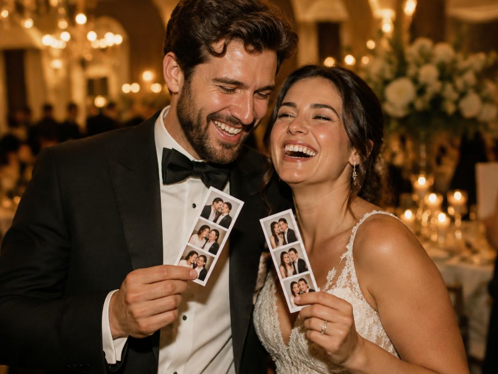 Casal com fotos impressas